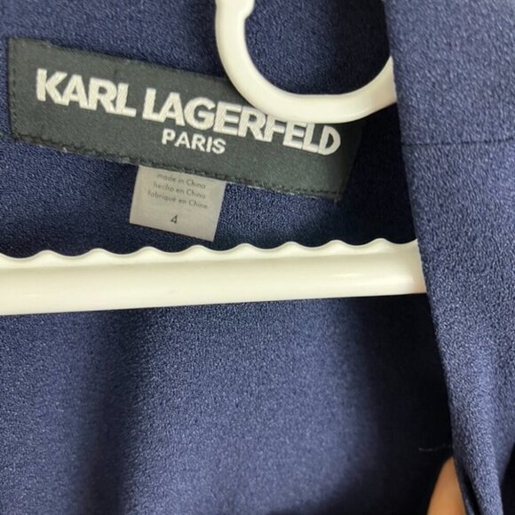 Karl Lagerfeld Navy Blue Shift Dress w/ Pearl Button 3/4" Sleeves - Picture 6 of 11